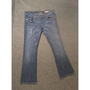 DECREE Women's Boot Cut Jeans Blue‎ Dark Wash Mid Rise Distressed Size 13 Pants
